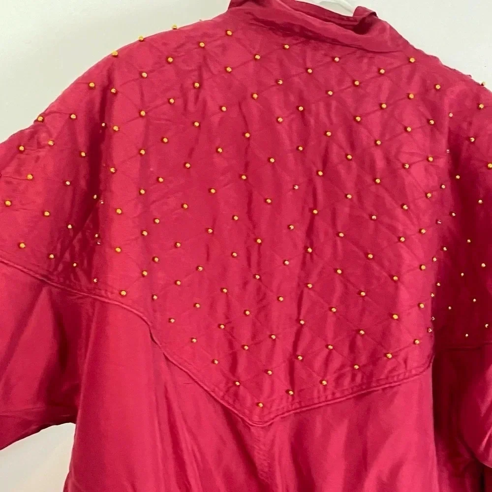Vintage 80s 90s Silk Windbreaker Sweat Suit Jacket Pants Large Red Quilted - Picture 5 of 16